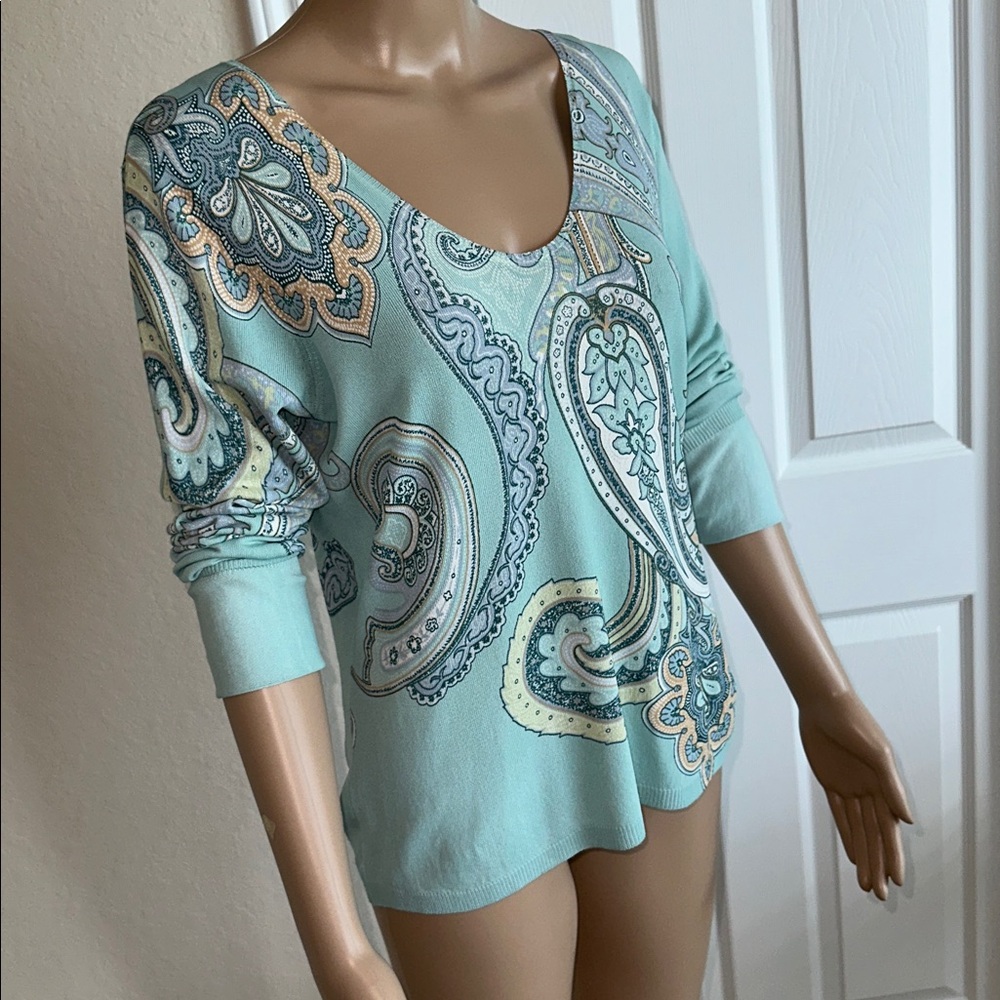 NWT Casual Corner Mint Paisley Sweater Size Large. - Picture 3 of 13